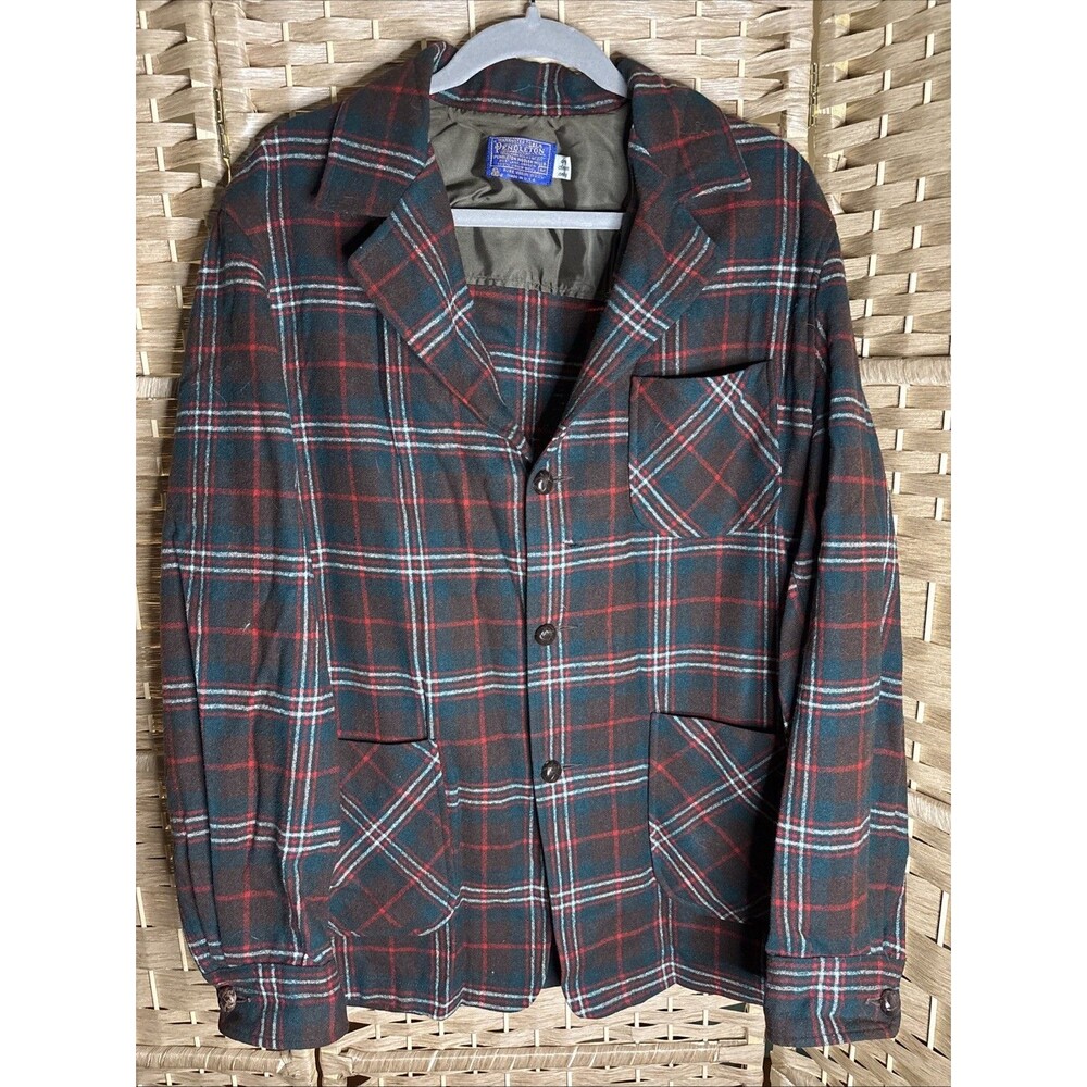 Vtg 60s Pendleton Blazer Jacket Mens M Black Watch Tartan Plaid Virgin Wool USA